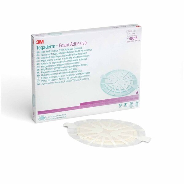 3M Tegaderm Foam Dressing 7-1/2 X 8-3/4 Inch With Border Film Backing Acrylic Adhesive Oval Sterile, 90616 - main
